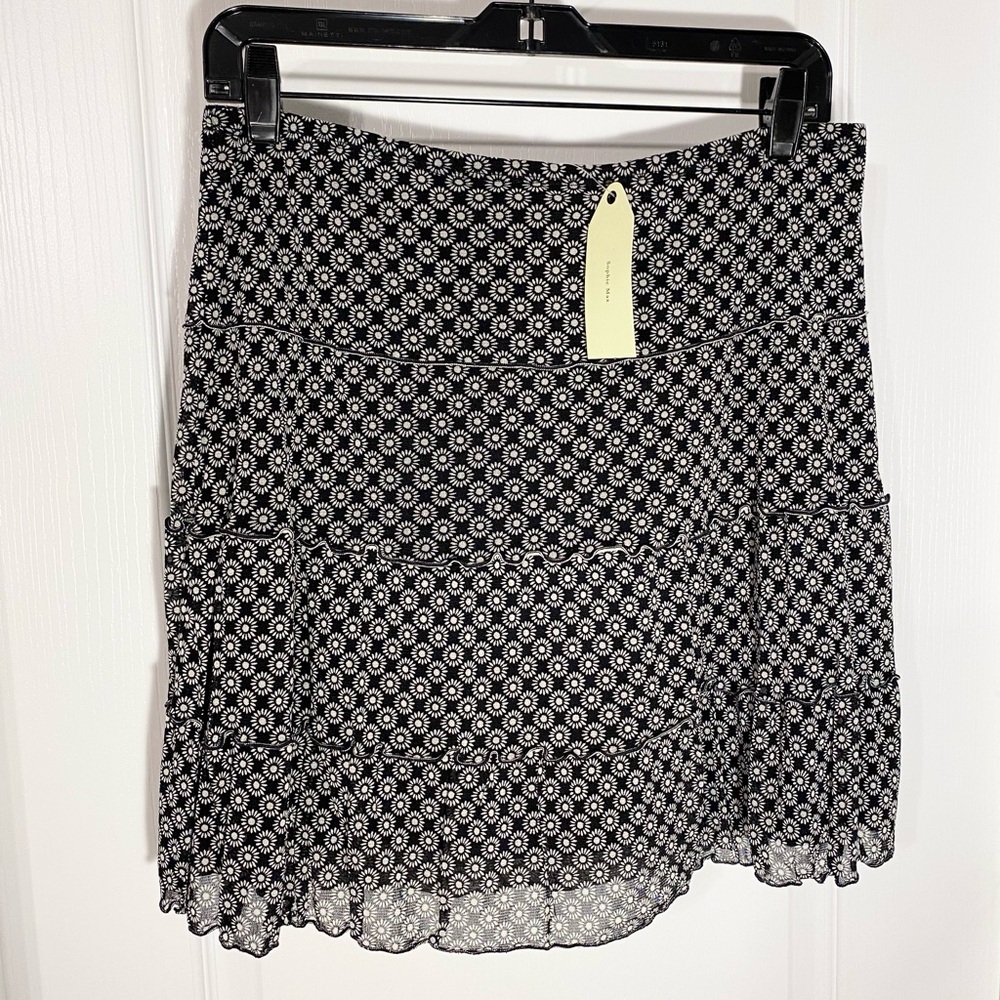 NWT Y2K Sophie Max Floral Mesh Tiered Mini Skirt Black White Medium